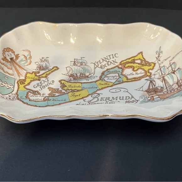 Vintage Sandland Ware Bermuda Map Mug and Tray Set Made England places & ships - Picture 2 of 13